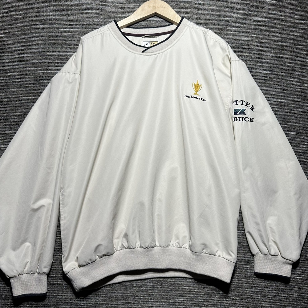 Cutter & Buck Windbreaker Jacket Mens Large White LS V-Neck The Lomas Cup Golf
